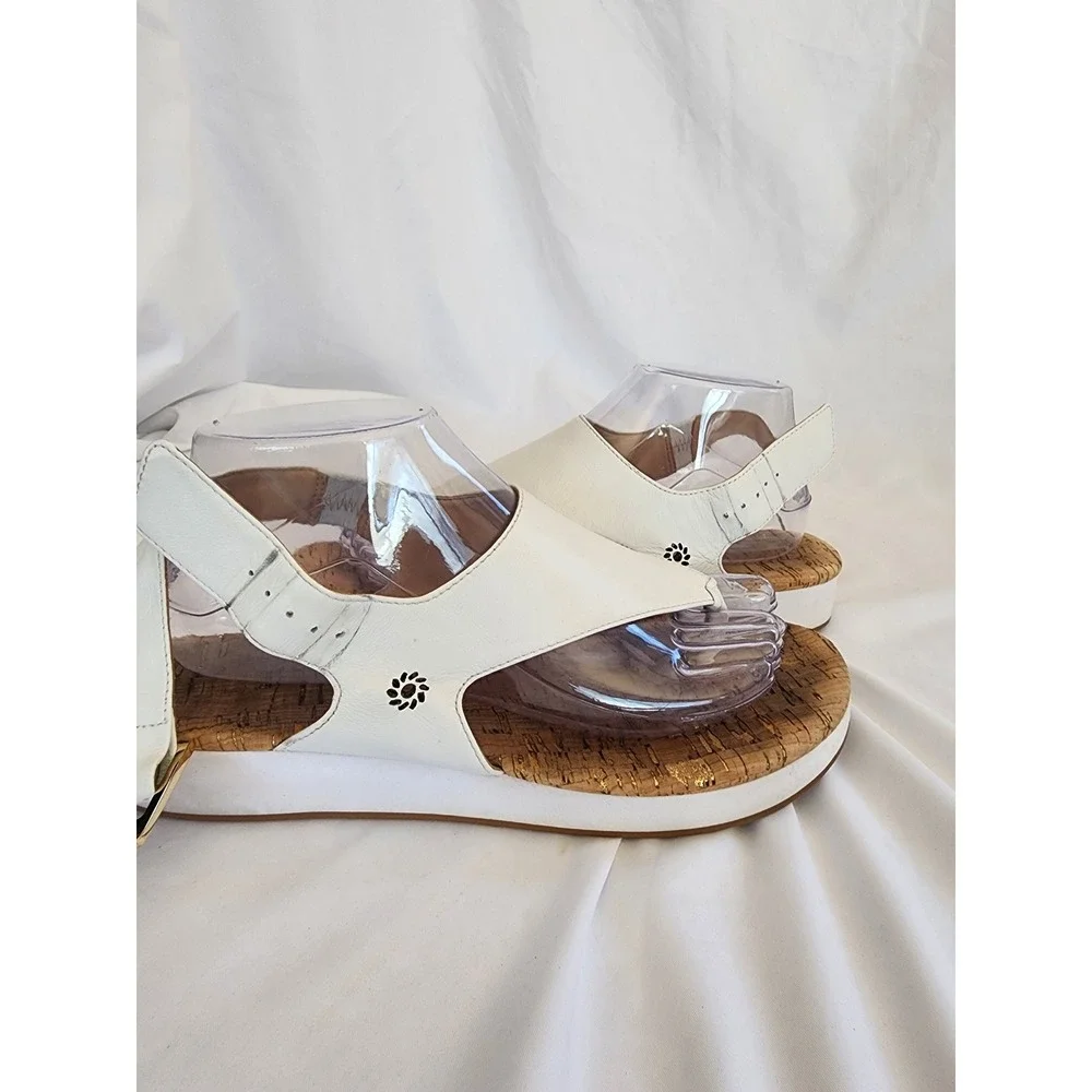 Jack Rogers White Leather Cork Platform Sandals Thong Buckle Womens 8.5 M Summer